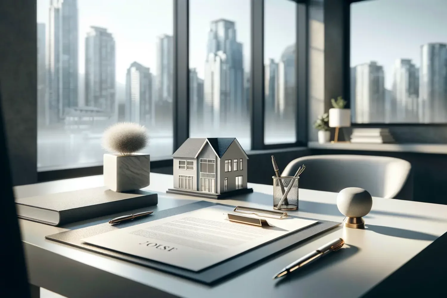 DALL·E 2024-01-03 20.31.01 - A minimalistic and clean design for a Real Estate Law Services section of a website, with a focus on downtown Vancouver. The image should feature a mo