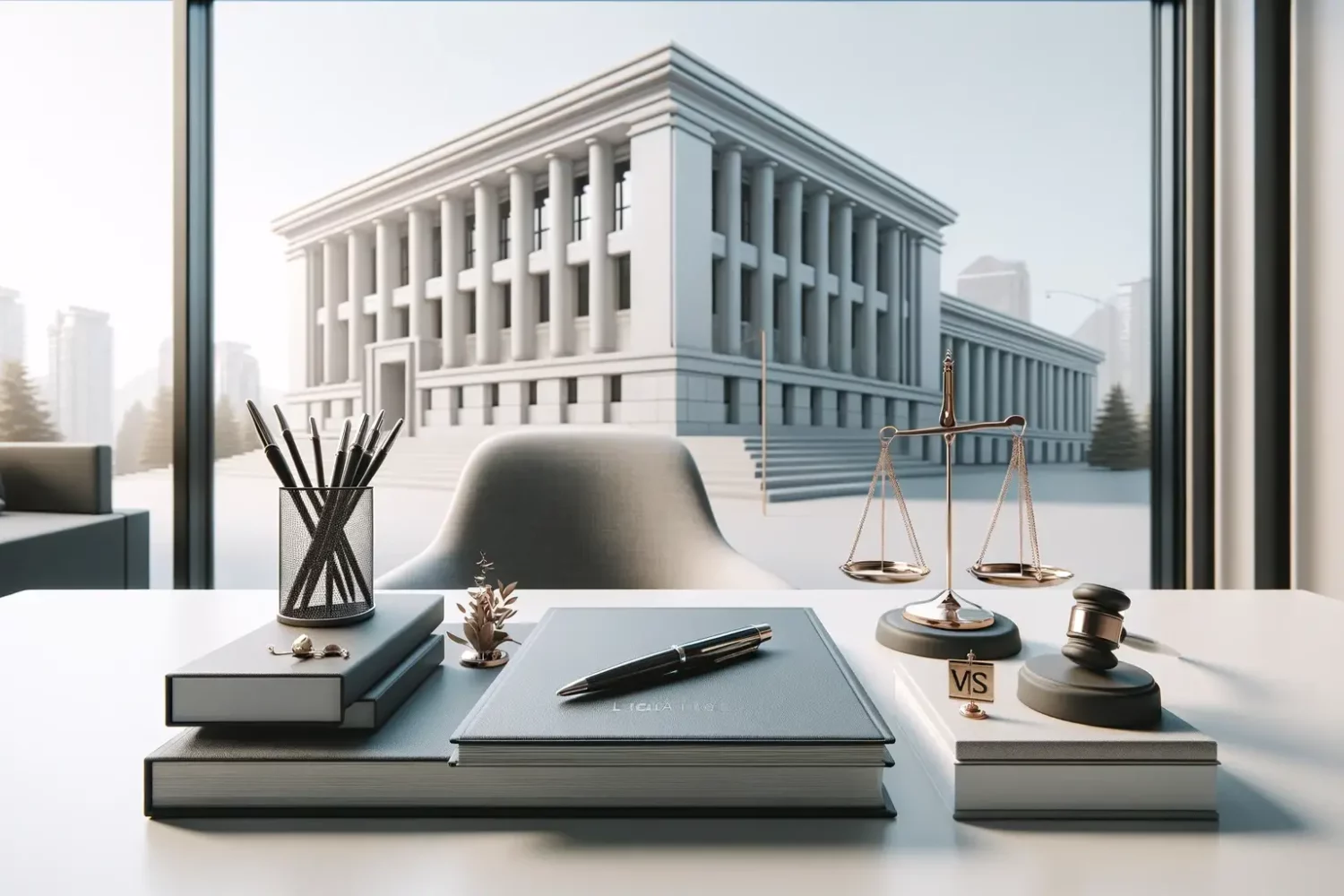 DALL·E 2024-01-17 11.59.39 - A minimalistic and clean design for the Litigation Services section of a website, with a view of the Vancouver Law Courts building. The image should f